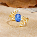 Natural Inspiration Classic Luxury Vintage 4-Prong Oval Cut Sapphire Wedding Bride Ring Set - Yellow-Gold