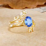 Natural Inspiration Classic Luxury Vintage 4-Prong Oval Cut Sapphire Wedding Bride Ring Set - White-Gold