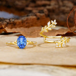 Natural Inspiration Classic Luxury Vintage 4-Prong Oval Cut Sapphire Wedding Bride Ring Set - Additional view