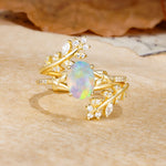 Natural Inspiration Classic Luxury Vintage 4-Prong Oval Cut Fire Opal Wedding Bride Ring Set - Yellow-Gold