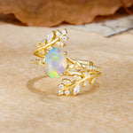 Natural Inspiration Classic Luxury Vintage 4-Prong Oval Cut Fire Opal Wedding Bride Ring Set - Rose-Gold