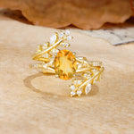 Natural Inspiration Classic Luxury Vintage 4-Prong Oval Cut Citrine Wedding Bride Ring Set - Yellow-Gold