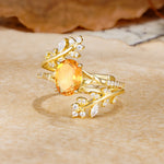 Natural Inspiration Classic Luxury Vintage 4-Prong Oval Cut Citrine Wedding Bride Ring Set - Rose-Gold