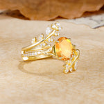 Natural Inspiration Classic Luxury Vintage 4-Prong Oval Cut Citrine Wedding Bride Ring Set - White-Gold