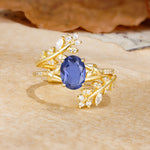 Natural Inspiration Classic Luxury Vintage 4-Prong Oval Cut Tanzanite Wedding Bride Ring Set - Yellow-Gold