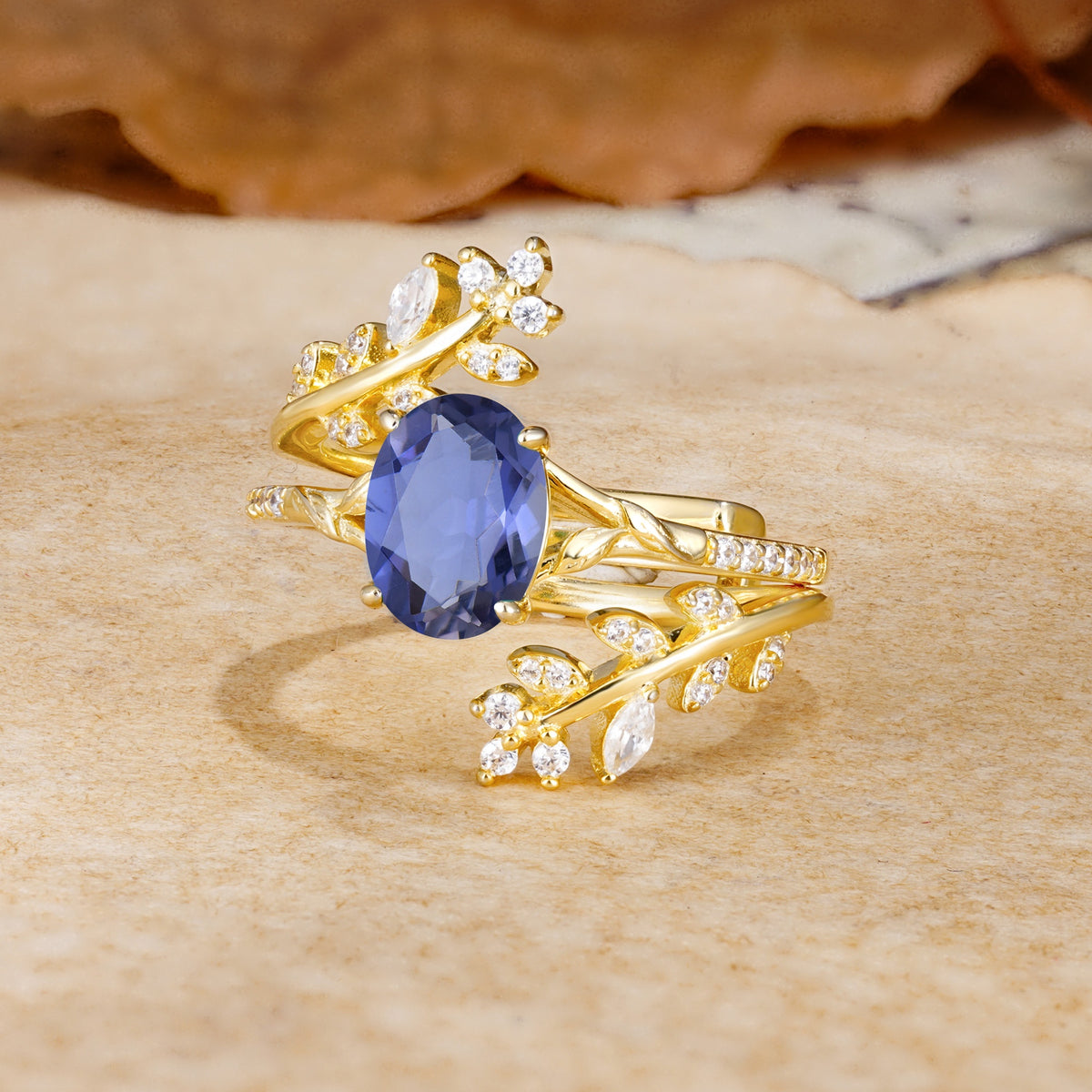Natural Inspiration Classic Luxury Vintage 4-Prong Oval Cut Tanzanite Wedding Bride Ring Set - Rose-Gold