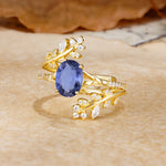 Natural Inspiration Classic Luxury Vintage 4-Prong Oval Cut Tanzanite Wedding Bride Ring Set - Rose-Gold