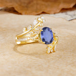 Natural Inspiration Classic Luxury Vintage 4-Prong Oval Cut Tanzanite Wedding Bride Ring Set - White-Gold
