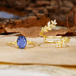 Natural Inspiration Classic Luxury Vintage 4-Prong Oval Cut Tanzanite Wedding Bride Ring Set - Additional view