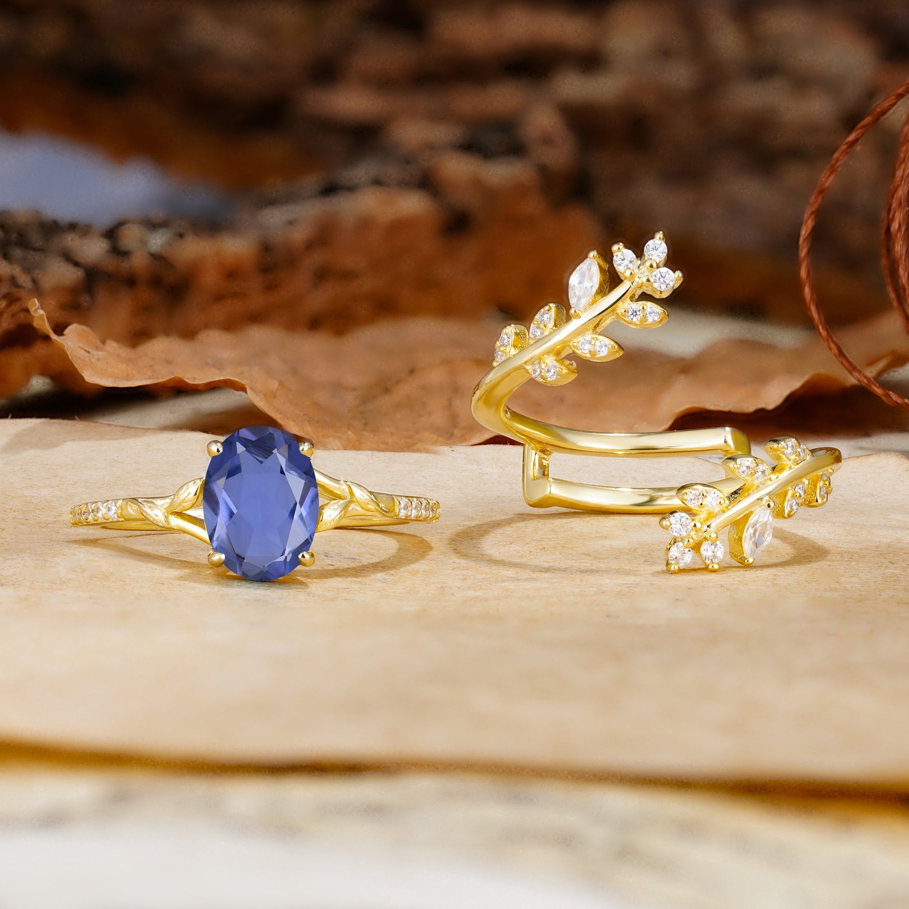 Natural Inspiration Classic Luxury Vintage 4-Prong Oval Cut Tanzanite Wedding Bride Ring Set - Additional view