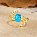 Natural Inspiration Classic Luxury Vintage 4-Prong Oval Cut Turquoise Wedding Bride Ring Set - Yellow-Gold