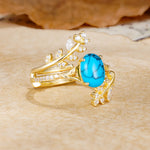 Natural Inspiration Classic Luxury Vintage 4-Prong Oval Cut Turquoise Wedding Bride Ring Set - White-Gold