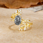 Natural Inspiration Classic Luxury Vintage 4-Prong Oval Cut Black Rutilated Quartz Wedding Bride Ring Set - Rose-Gold