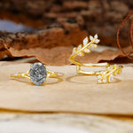 Natural Inspiration Classic Luxury Vintage 4-Prong Oval Cut Black Rutilated Quartz Wedding Bride Ring Set - Additional view