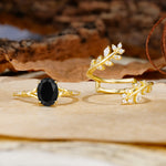 Natural Inspiration Classic Luxury Vintage 4-Prong Oval Cut Black Onyx Wedding Bride Ring Set - Additional view