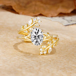 Natural Inspiration Classic Luxury Vintage 4-Prong Oval Cut Lab Diamond Wedding Bride Ring Set - Yellow-Gold