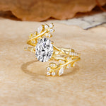 Natural Inspiration Classic Luxury Vintage 4-Prong Oval Cut Lab Diamond Wedding Bride Ring Set - Rose-Gold