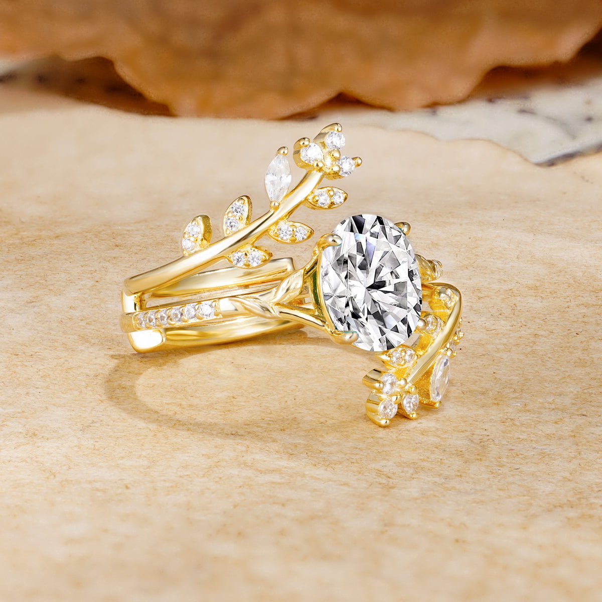 Natural Inspiration Classic Luxury Vintage 4-Prong Oval Cut Lab Diamond Wedding Bride Ring Set - White-Gold