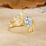 Natural Inspiration Classic Luxury Vintage 4-Prong Oval Cut Lab Diamond Wedding Bride Ring Set - White-Gold