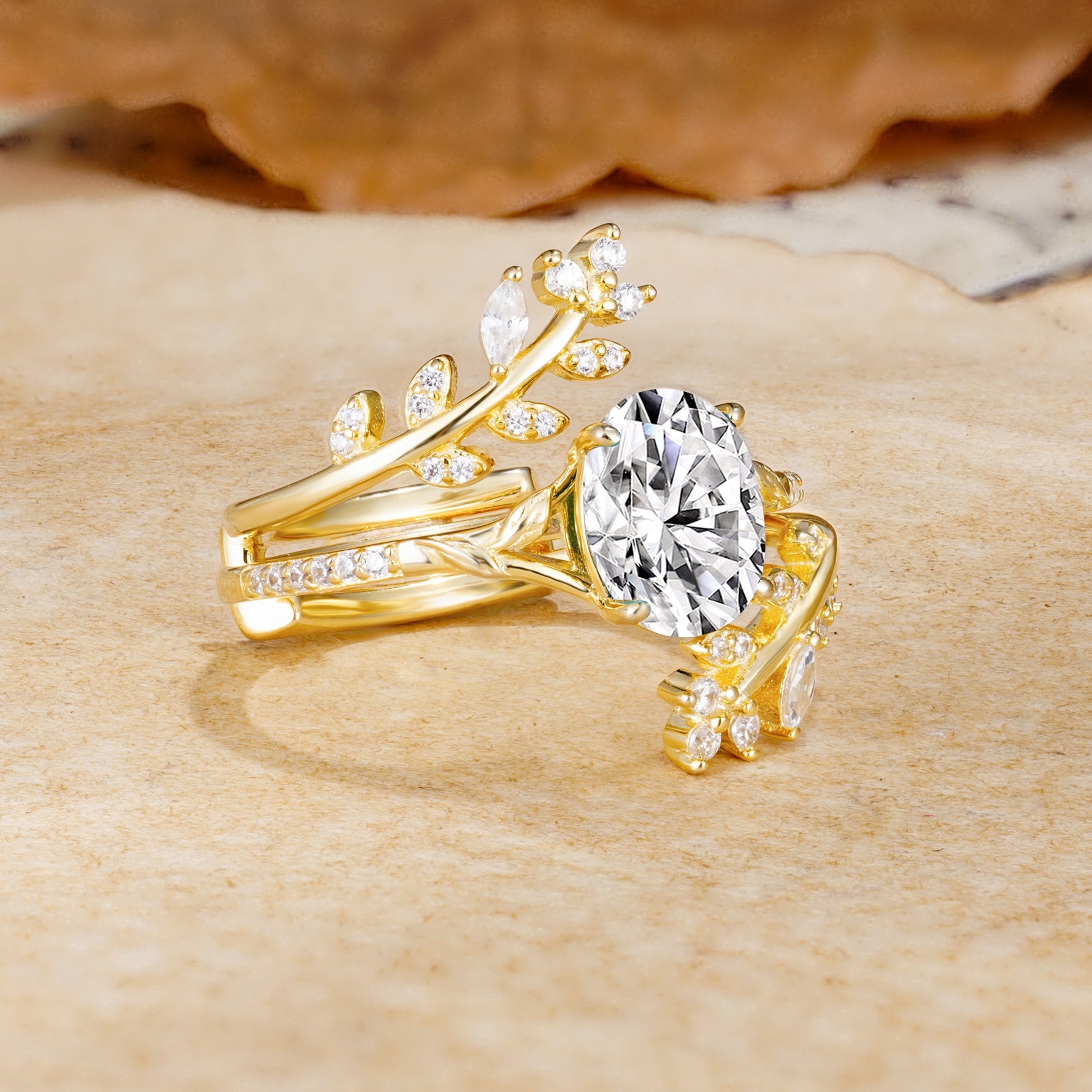 Natural Inspiration Classic Luxury Vintage 4-Prong Oval Cut Lab Diamond Wedding Bride Ring Set - White-Gold