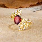Natural Inspiration Classic Luxury Vintage 4-Prong Oval Cut Garnet Wedding Bride Ring Set - Rose-Gold