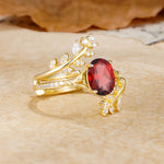 Natural Inspiration Classic Luxury Vintage 4-Prong Oval Cut Garnet Wedding Bride Ring Set - White-Gold