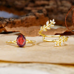 Natural Inspiration Classic Luxury Vintage 4-Prong Oval Cut Garnet Wedding Bride Ring Set - Additional view