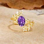 Natural Inspiration Classic Luxury Vintage 4-Prong Oval Cut Amethyst Wedding Bride Ring Set - Yellow-Gold