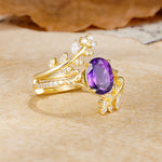 Natural Inspiration Classic Luxury Vintage 4-Prong Oval Cut Amethyst Wedding Bride Ring Set - White-Gold