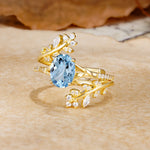Natural Inspiration Classic Luxury Vintage 4-Prong Oval Cut Aquamarine Wedding Bride Ring Set - Rose-Gold