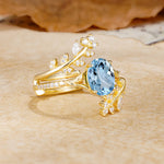 Natural Inspiration Classic Luxury Vintage 4-Prong Oval Cut Aquamarine Wedding Bride Ring Set - White-Gold