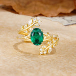Natural Inspiration Classic Luxury Vintage 4-Prong Oval Cut Emerald Wedding Bride Ring Set - Yellow-Gold