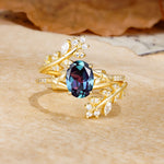 Natural Inspiration Classic Luxury Vintage 4-Prong Oval Cut Alexandrite Wedding Bride Ring Set - Yellow-Gold