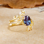 Natural Inspiration Classic Luxury Vintage 4-Prong Oval Cut Alexandrite Wedding Bride Ring Set - White-Gold