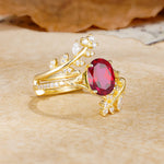 Natural Inspiration Classic Luxury Vintage 4-Prong Oval Cut Ruby Wedding Bride Ring Set - White-Gold