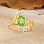 Natural Inspiration Classic Luxury Vintage 4-Prong Oval Cut Peridot Wedding Bride Ring Set - Yellow-Gold
