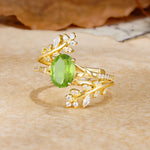 Natural Inspiration Classic Luxury Vintage 4-Prong Oval Cut Peridot Wedding Bride Ring Set - Rose-Gold