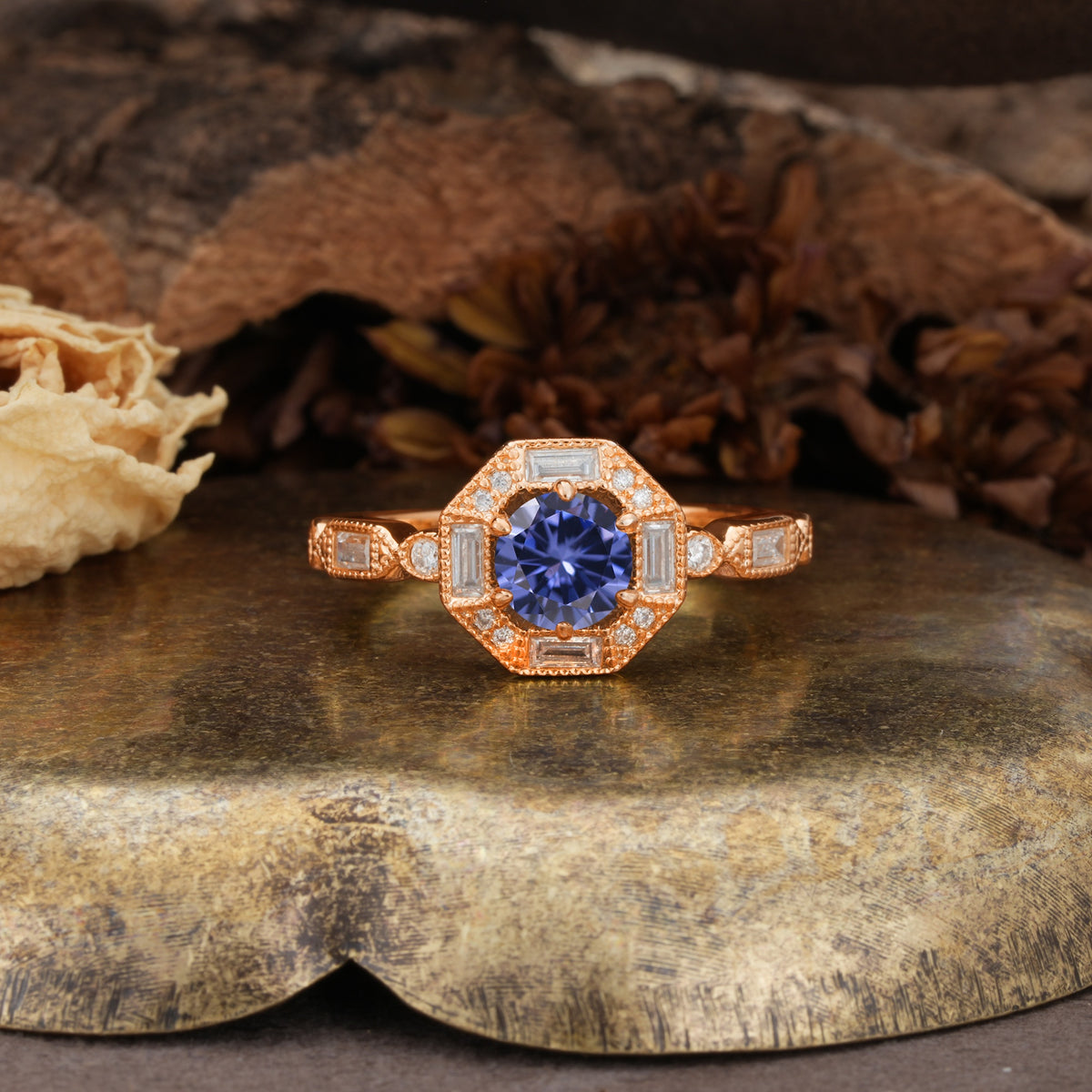 Classic Vintage Six-Prong Round-Cut Tanzanite Engagement Ring - Additional view