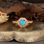 Classic Vintage Six-Prong Round-Cut Turquoise Engagement Ring - Additional view