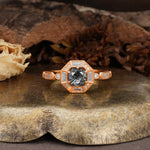 Classic Vintage Six-Prong Round-Cut Black Rutilated Quartz Engagement Ring - Additional view