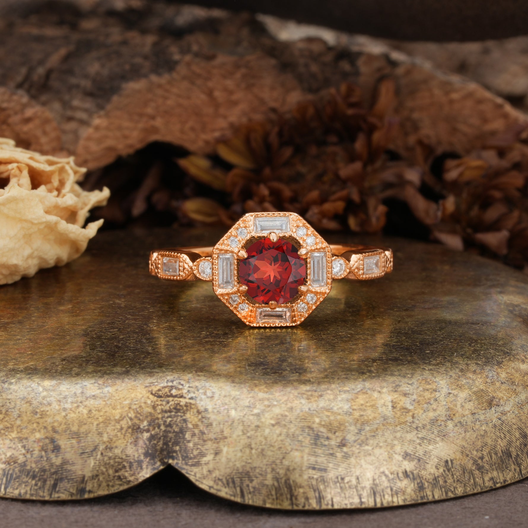 Classic Vintage Six-Prong Round-Cut Garnet Engagement Ring - Additional view