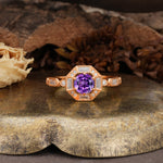 Classic Vintage Six-Prong Round-Cut Amethyst Engagement Ring - Additional view