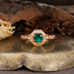 Classic Vintage Six-Prong Round-Cut Emerald Engagement Ring - Additional view