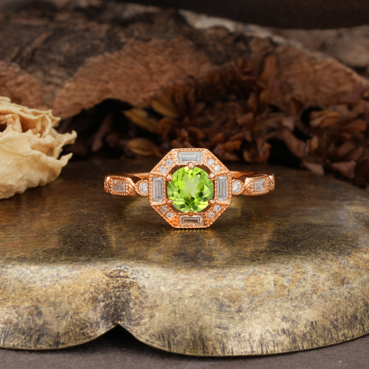 Classic Vintage Six-Prong Round-Cut Peridot Engagement Ring - Additional view