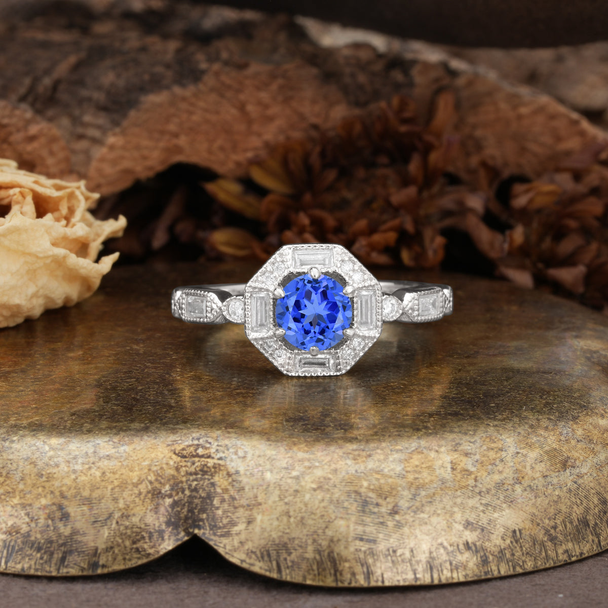 Classic Vintage Six-Prong Round-Cut Sapphire Engagement Ring - Additional view