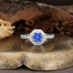 Classic Vintage Six-Prong Round-Cut Sapphire Engagement Ring - Additional view