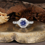 Classic Vintage Six-Prong Round-Cut Tanzanite Engagement Ring - Additional view