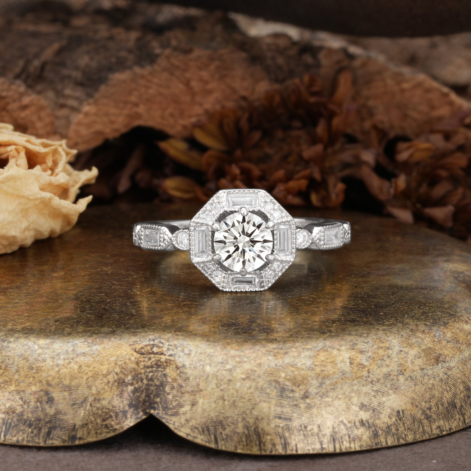 Classic Vintage Six-Prong Round-Cut Lab Diamond Engagement Ring - Additional view
