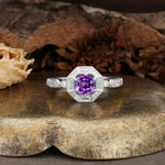 Classic Vintage Six-Prong Round-Cut Amethyst Engagement Ring - Additional view