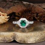 Classic Vintage Six-Prong Round-Cut Emerald Engagement Ring - Additional view